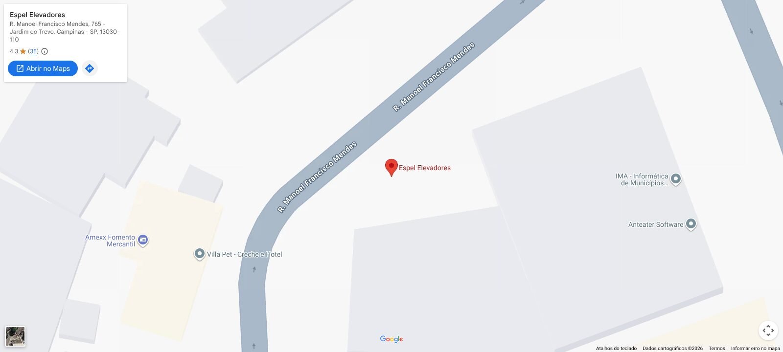 Mapa da localização da Espel Elevadores em Campinas